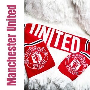 Manchester United Scarf Red White Double Sided Logo Fringe Knit Soccer Football